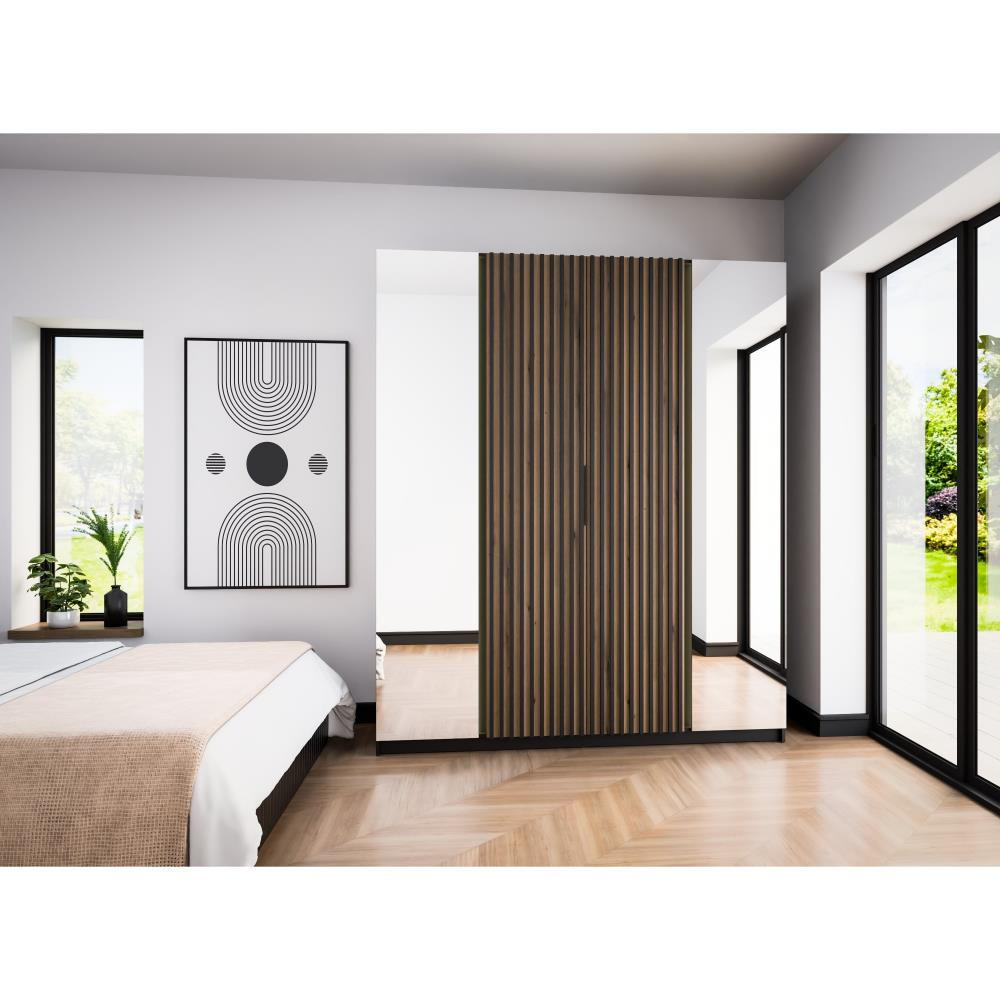 DREHTÜRENSCHRANK Kaya 200/62/239 4-Türig mit zwei Spiegel - Eichefarben/Schwarz, Holzwerkstoff (200/239/62cm) - Beautysofa