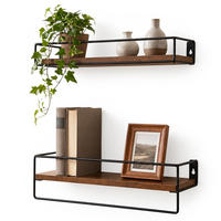 WANDREGAL Vintagebraun 2er-Set mit Metallstange - Braun, Holzwerkstoff/Metall (40/9/15.5cm) - Relaxdays