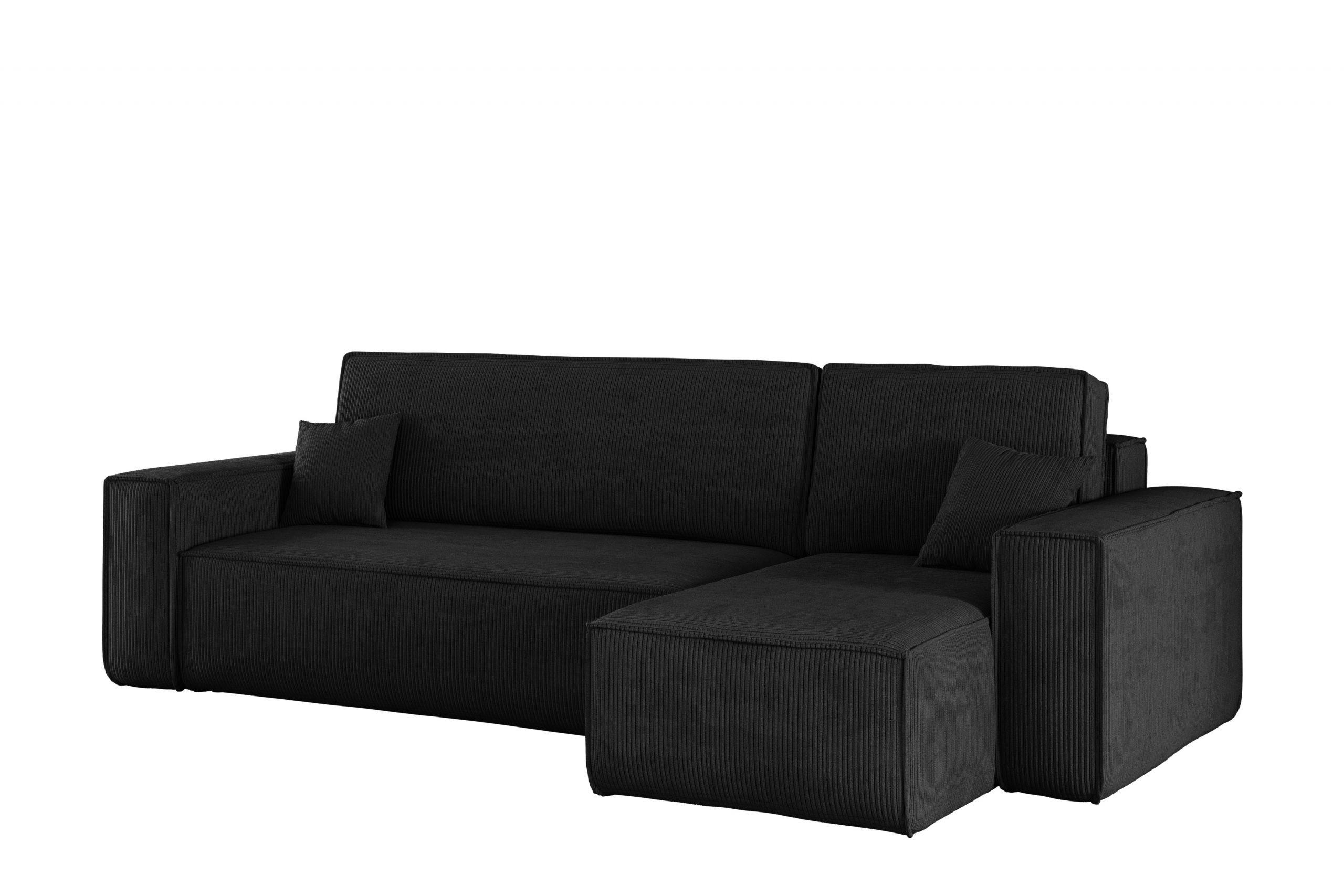 ECKSOFA Mit Schlaffunktion Und Bettkasten BEST Stoff Poso Dicker Cord Schwarz Rechts - Schwarz, Holz/Textil (244/142cm) - Kaiser Möbel