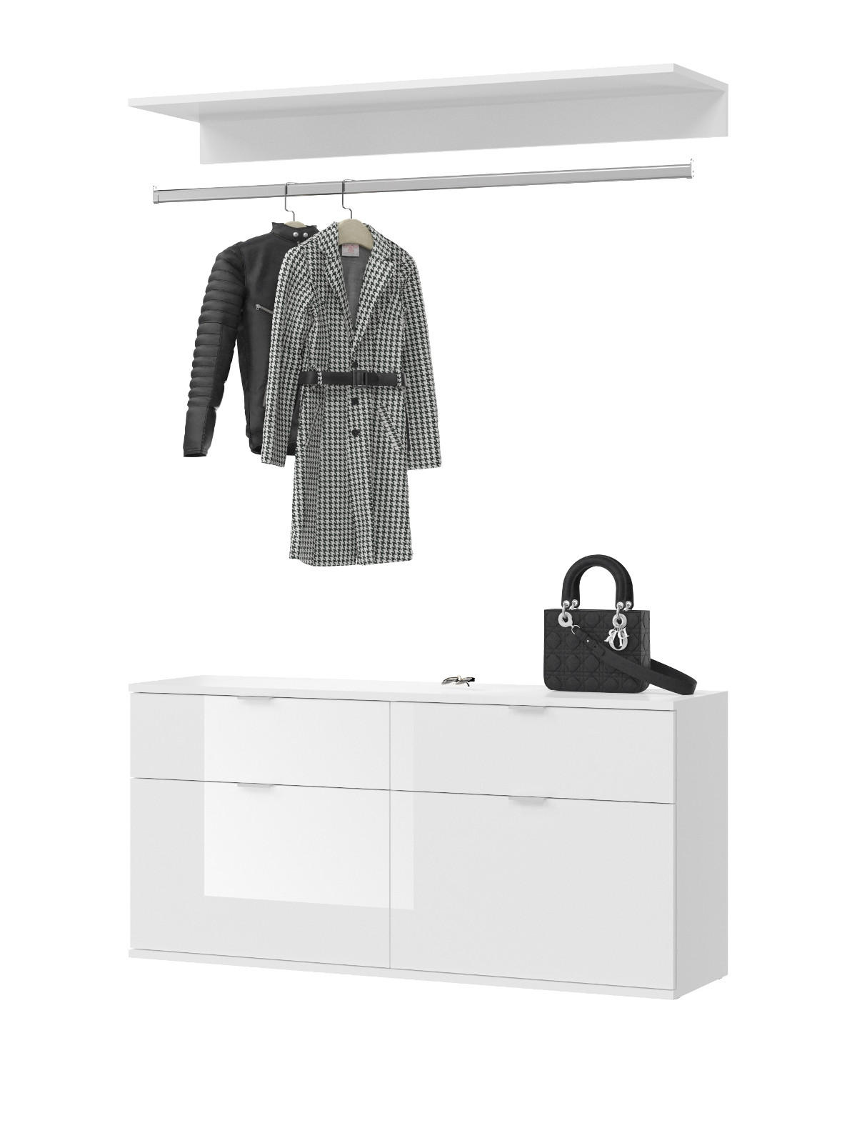 Inn.Furn Garderoben-Set Weiß Hochglanz 121x79x34 cm