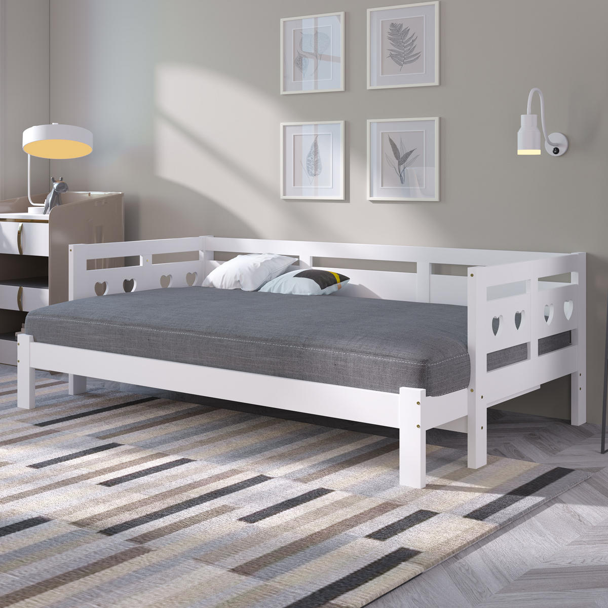 BETT 90/190 mit Ausziehbett und Rollrost in Weiß - Weiß, Holzwerkstoff (90/190cm) - EVRYAE