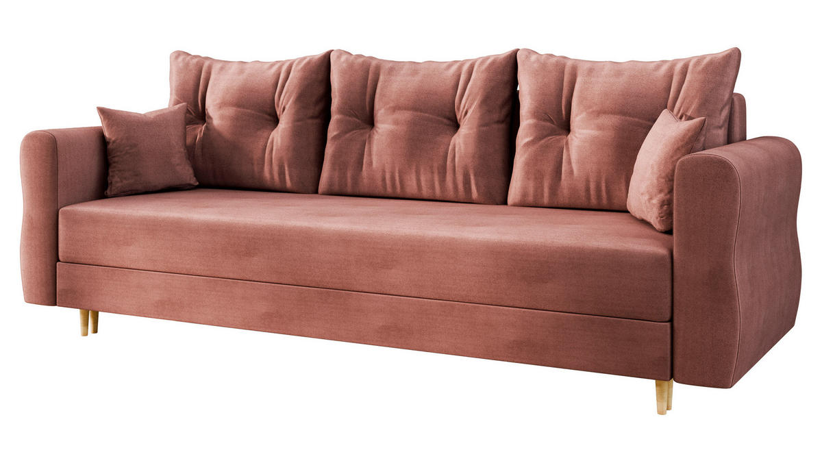 SCHLAFSOFA Zako S 3 - Dunkelrosa/Naturfarben, Holz/Textil (231/85/77cm) - MIRJAN24