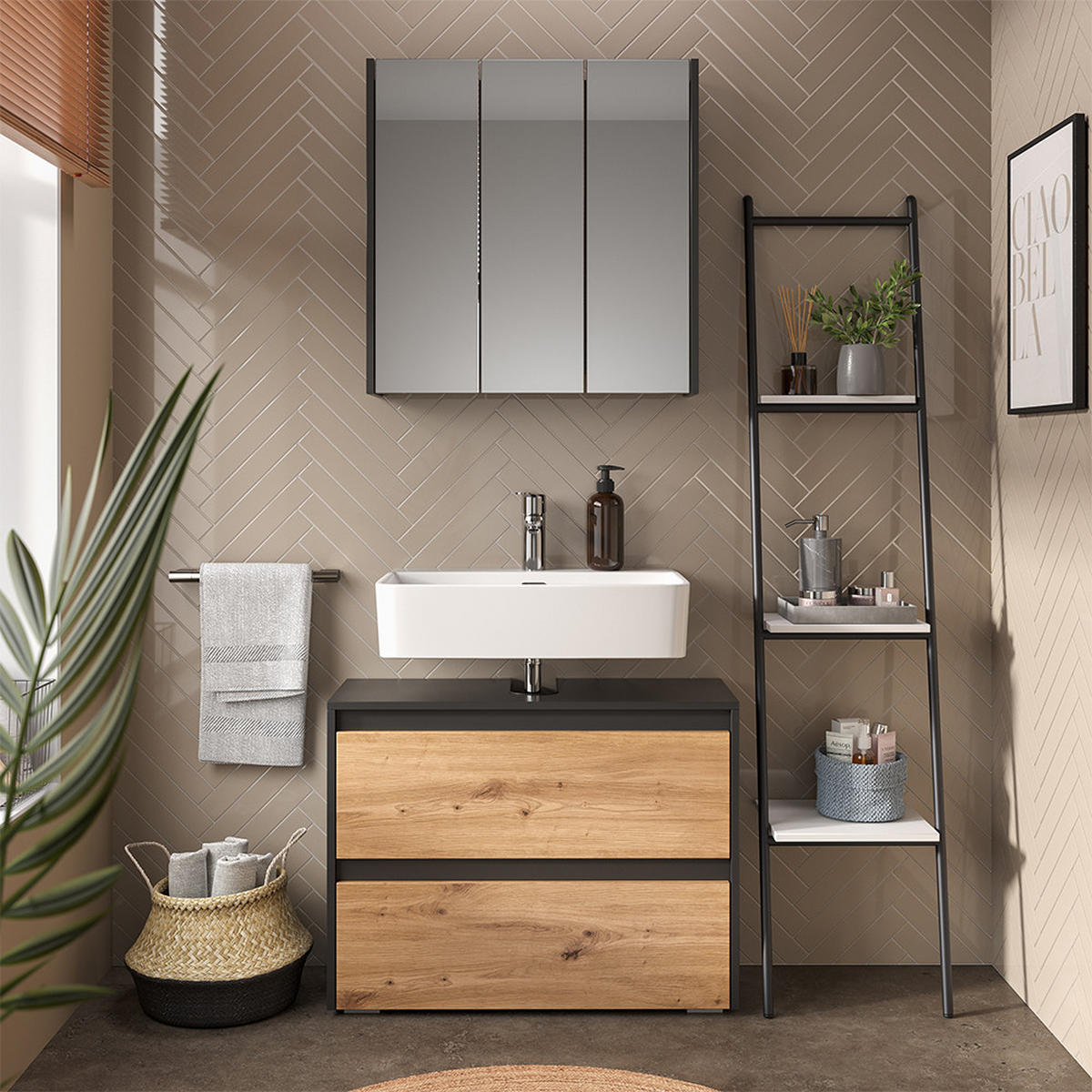 KOUPELNOVÝ NÁBYTEK Majest Antracit/Artisan - světle šedá/antracitová, kompozitní dřevo (80.1/62/30.1cm) - Vicco