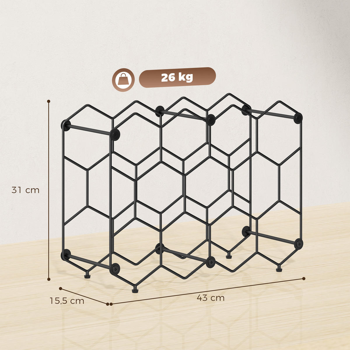 WEINREGAL Metall Schwarz - Schwarz, Metall (15.5/31/43cm) - HOMCOM