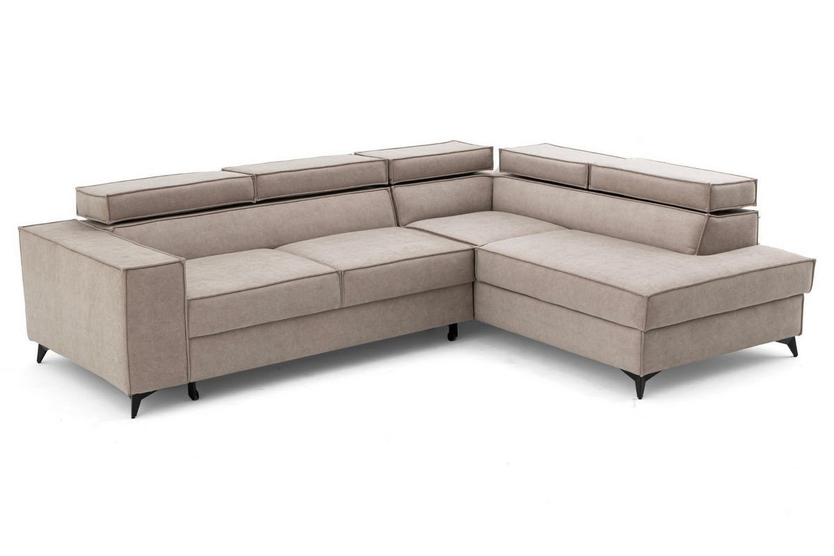 ECKSOFA PURE L Rechts mit Schlaffunktion 127x199 Velours Hellgrau - Hellgrau/Schwarz, Holz/Textil (204/281cm) - Muffo