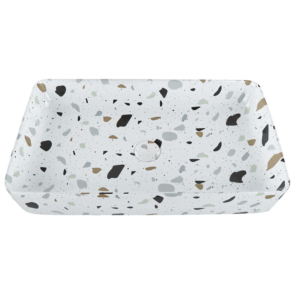 UMYVADLO NA DESKU Terrazzo Bílé 61/35 cm Keramika Nules - bílá, keramika (61/11/35cm) - Beliani