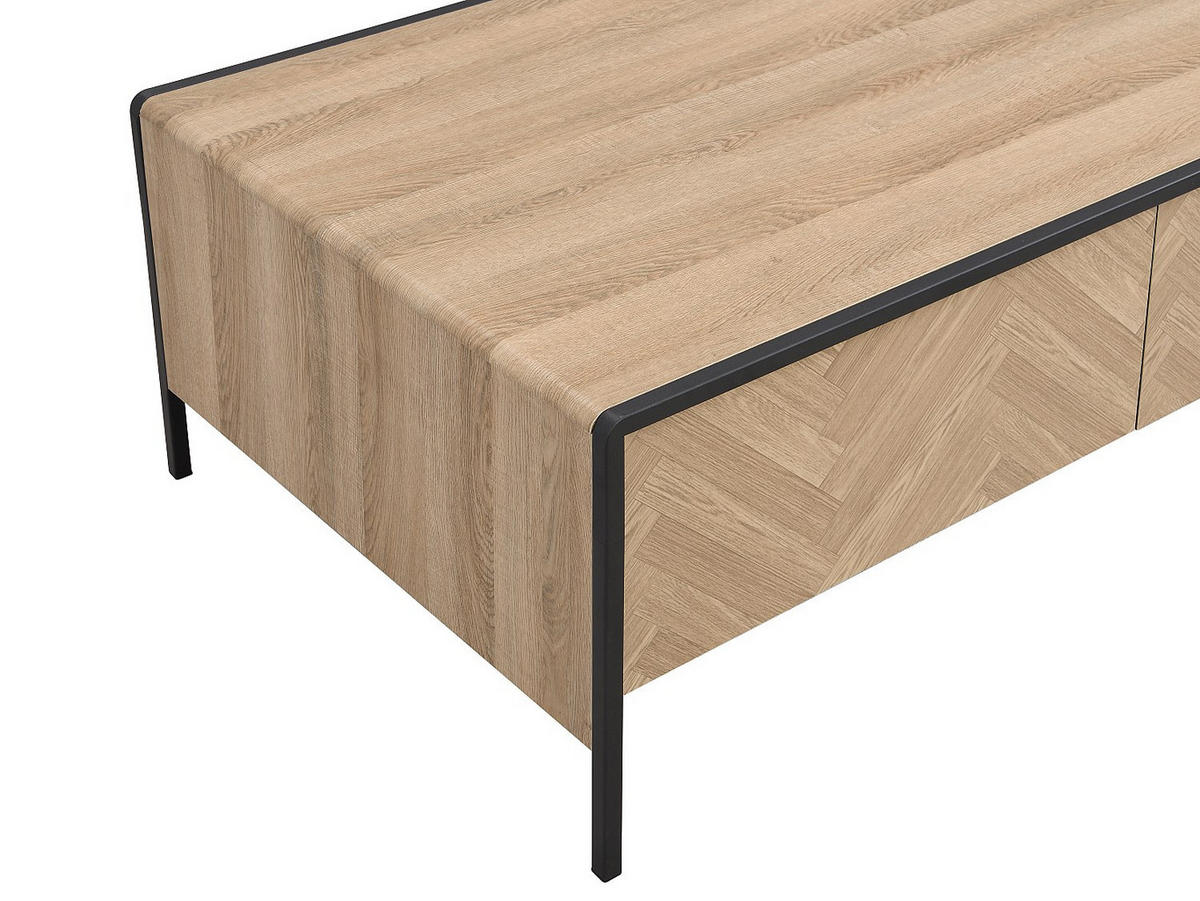 COUCHTISCH mit 2 Schubladen - MDF & Stahl - Holzfarben hell & Schwarz - TUMACO - Naturfarben, Holz (110/63/40cm) - Vente-Unique