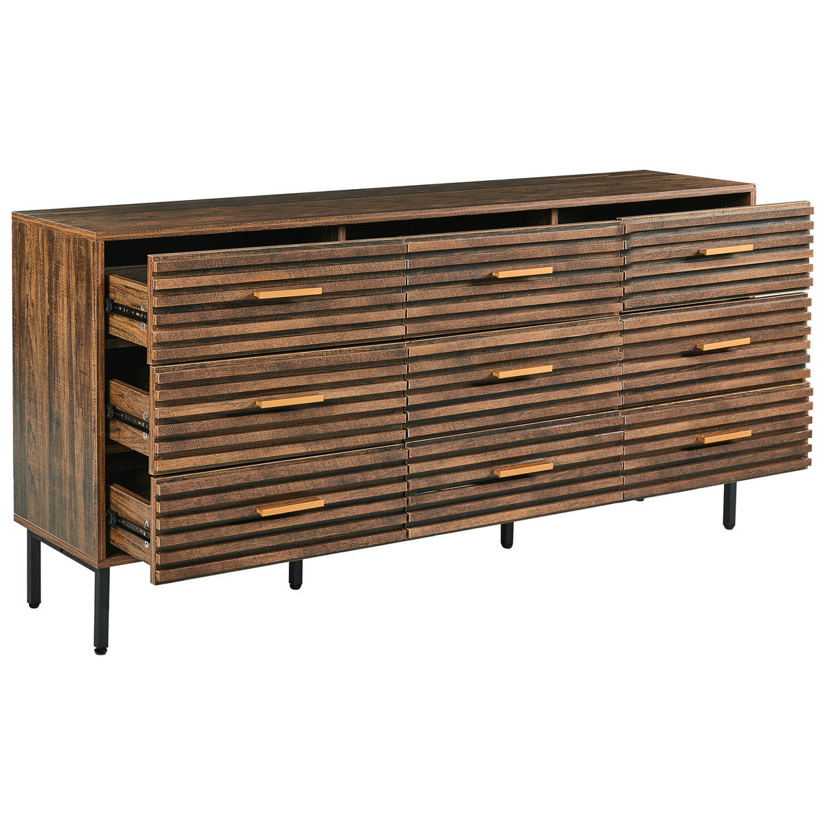 KOMODA s 9 zásuvkami Tmavě hnědá Keith - tmavě hnědá, kompozitní dřevo (150/73/35cm) - Beliani