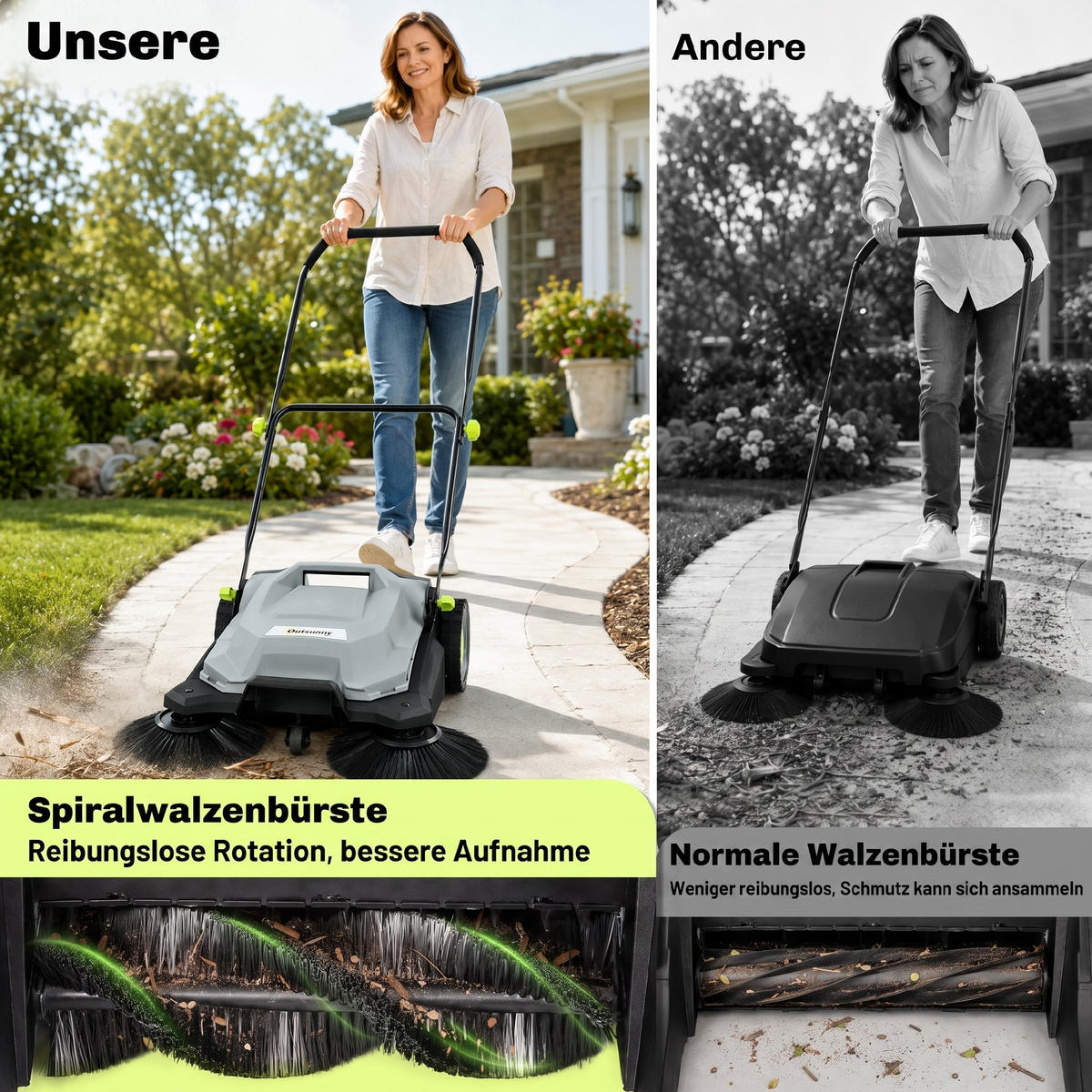 HANDKEHRMASCHINE Kunststoff TPE Grau - Grau, Kunststoff (69/93/118cm) - Outsunny