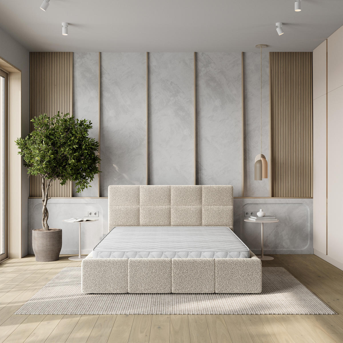 POLSTERBETT COMO 140x200 cm mit Bettkästen - Beige - Beige, Holz (140/200cm) - MASSENO