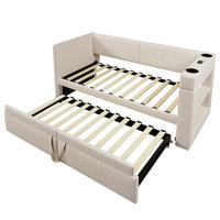 AUSZIEHBETT 90/200 cm DE-00698, in Beige, USB-C und Getränkehaltern - Beige, Metall (90/200cm) - ComfortXL