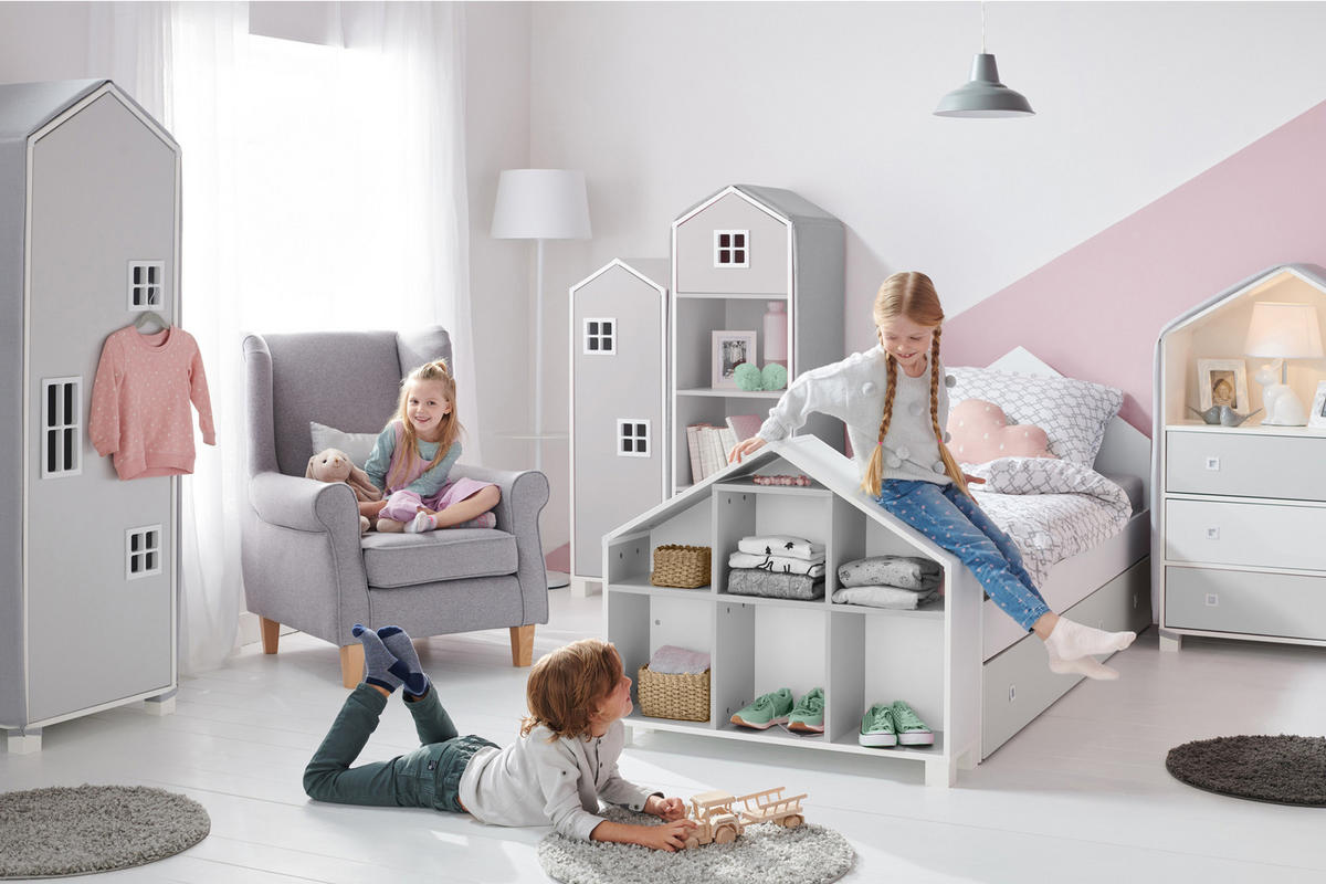 KINDERMÖBEL-SET MIRUM 3er-Set, Weiß/Grau - Weiß/Grau, Holz (57/173/45cm) - KONSIMO®
