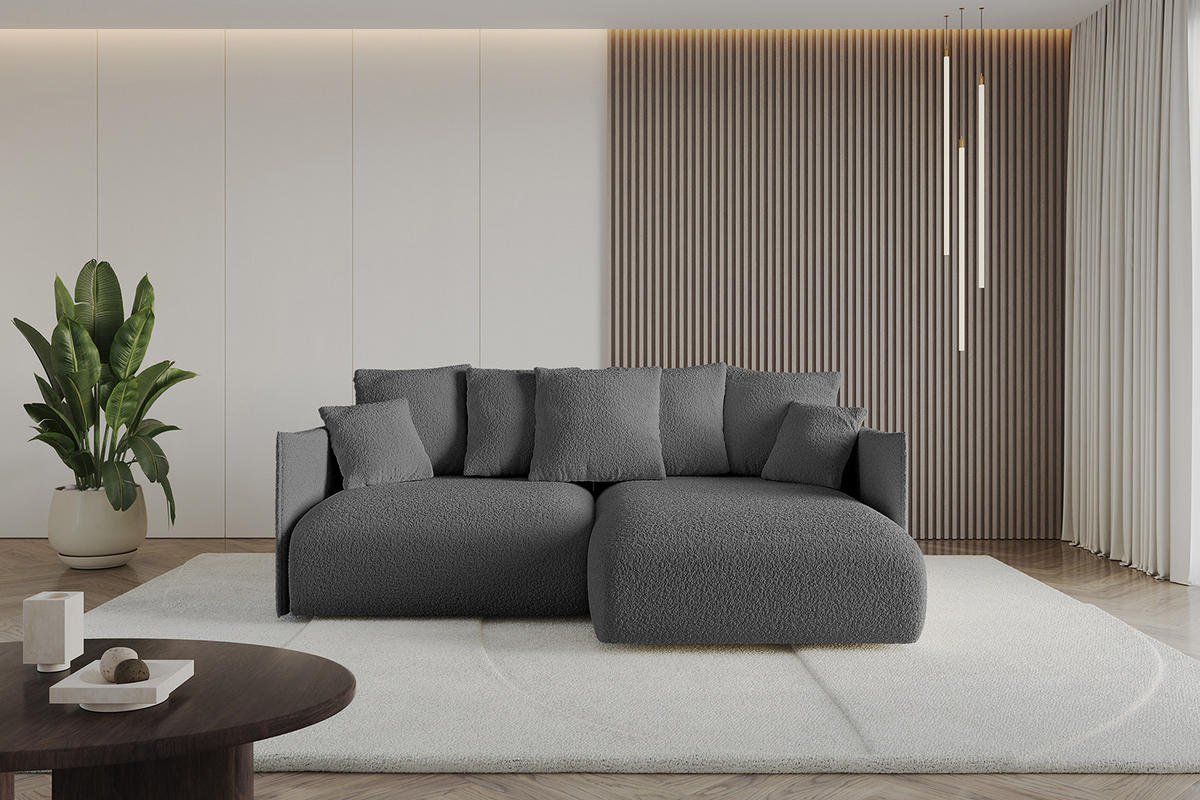 ECKSOFA Ottomane rechts ONESK-L 216x177x72 Grau Bouclé - Platinfarben/Grau, Holzwerkstoff/Kunststoff (177/216cm) - ALTDECOR