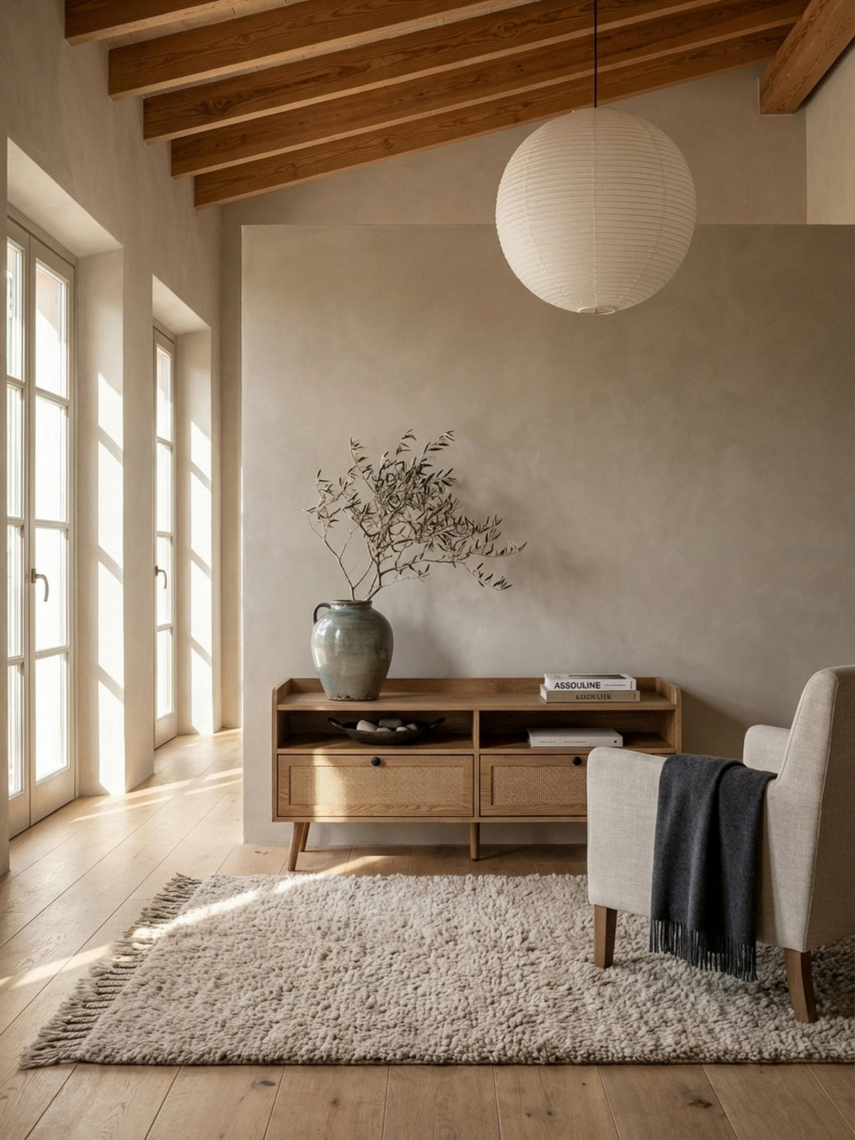 LOWBOARD Eiche-Dekor Rattan Modern Stil 120x56x39 cm mit Schubladen - Eichefarben/Braun, Holz (120/56/39cm) - KADIMA DESIGN