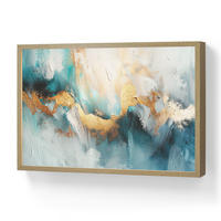 NÁSTĚNNÁ LAMPA S AKUMULÁTOREM Abstraktní - umění - zlatá - modrá 60x40 cm - tyrkysová, kompozitní dřevo (60/40/8cm) - OnlyWow