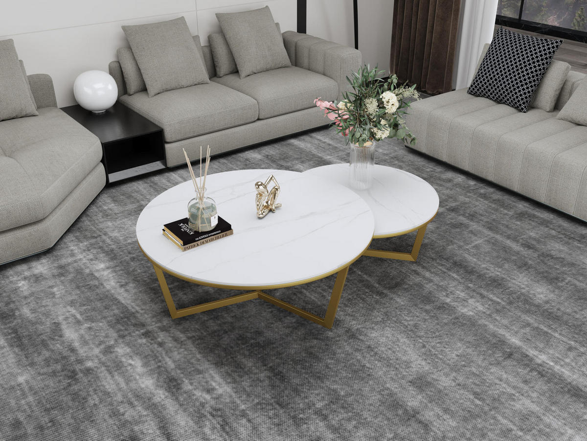 COUCHTISCH MODIG Weiß 80x80x45 cm - Weiß, Stein (80/80/45cm) - FURNLUX