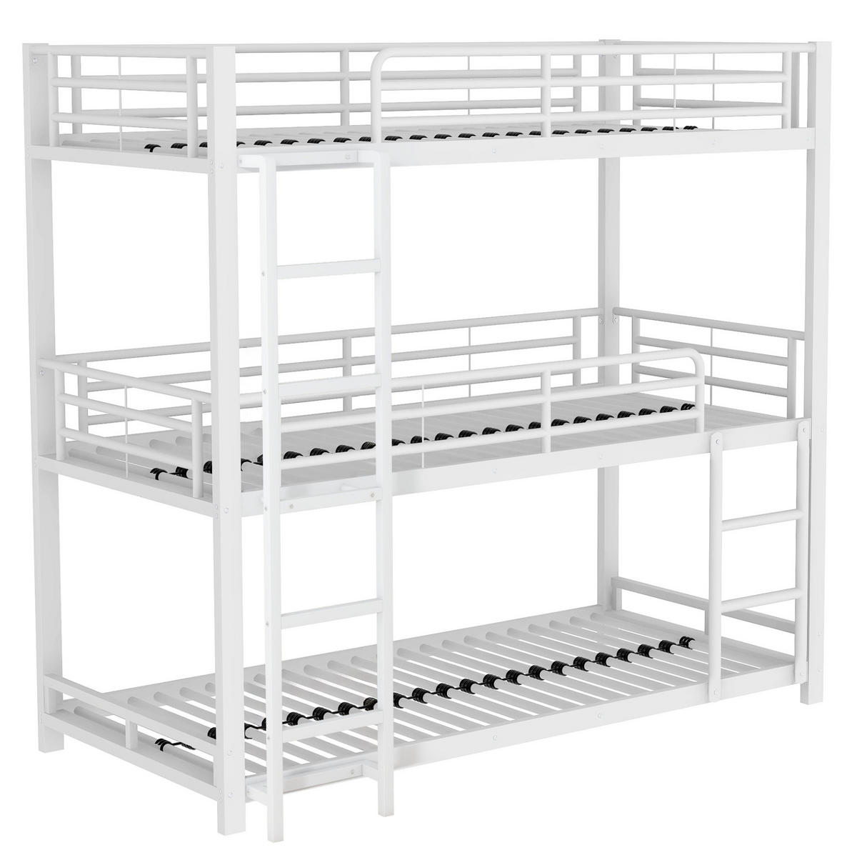 ETAGENBETT 90/200 cm aus Metall in Weiß, Dreifachbett mit Leiter - Weiß, Metall (90/200cm) - OKMYHOME