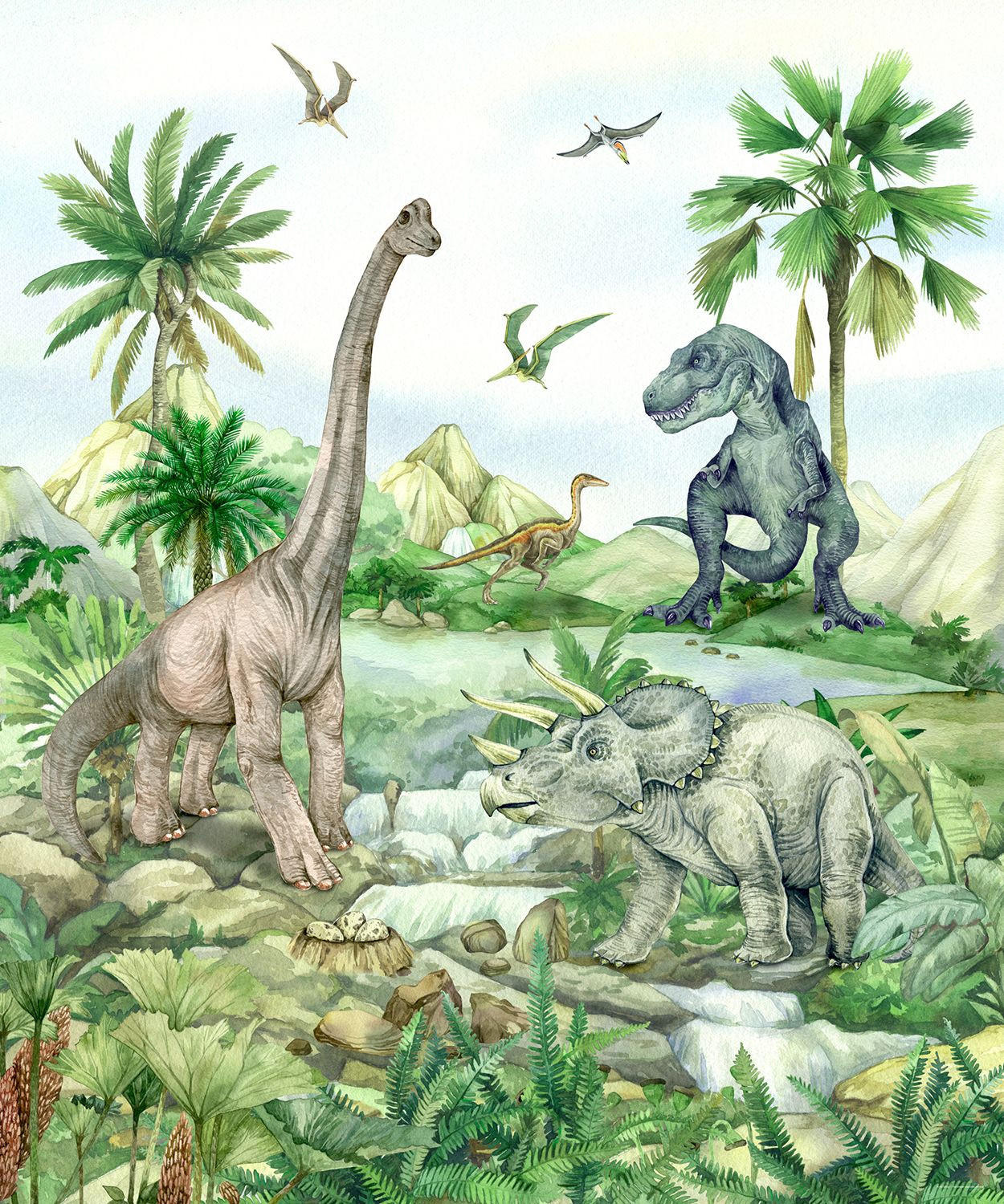 FOTOTAPETE Dinosaurier 270 x 225 cm - Grün, Papier (270/225cm) - Sanders & Sanders