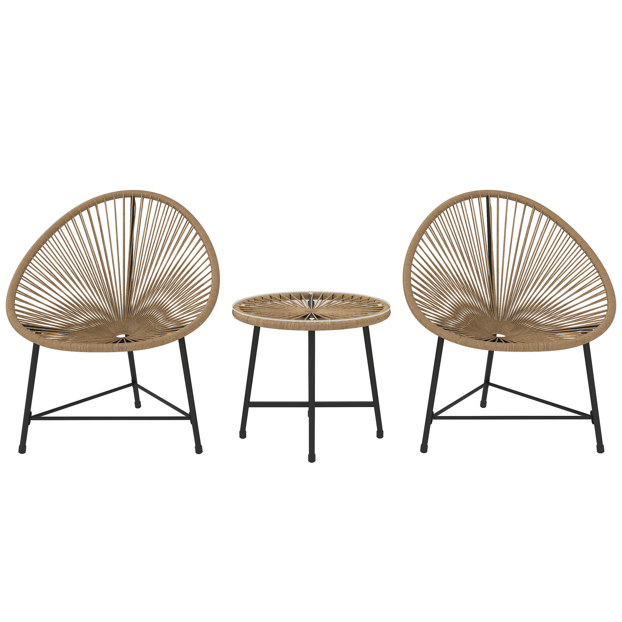 BALKONMÖBEL-SET 72/68/81 cm natur aus Rattan mit 2 Stühlen, Tisch und Glasplatte - Naturfarben, Naturmaterialien - OKWISH