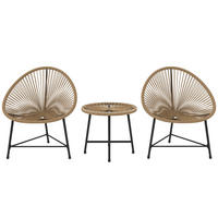 BALKONMÖBEL-SET 72/68/81 cm natur aus Rattan mit 2 Stühlen, Tisch und Glasplatte - Naturfarben, Naturmaterialien - OKWISH
