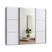 SCHWEBETÜRENSCHRANK 3-türig B250/H216/T65 cm inkl. Vollausstattung in Weiß mit Spiegel / 22013 - Schwarz/Weiß, Holzwerkstoff/Metall (250/216/65cm) - luma-home
