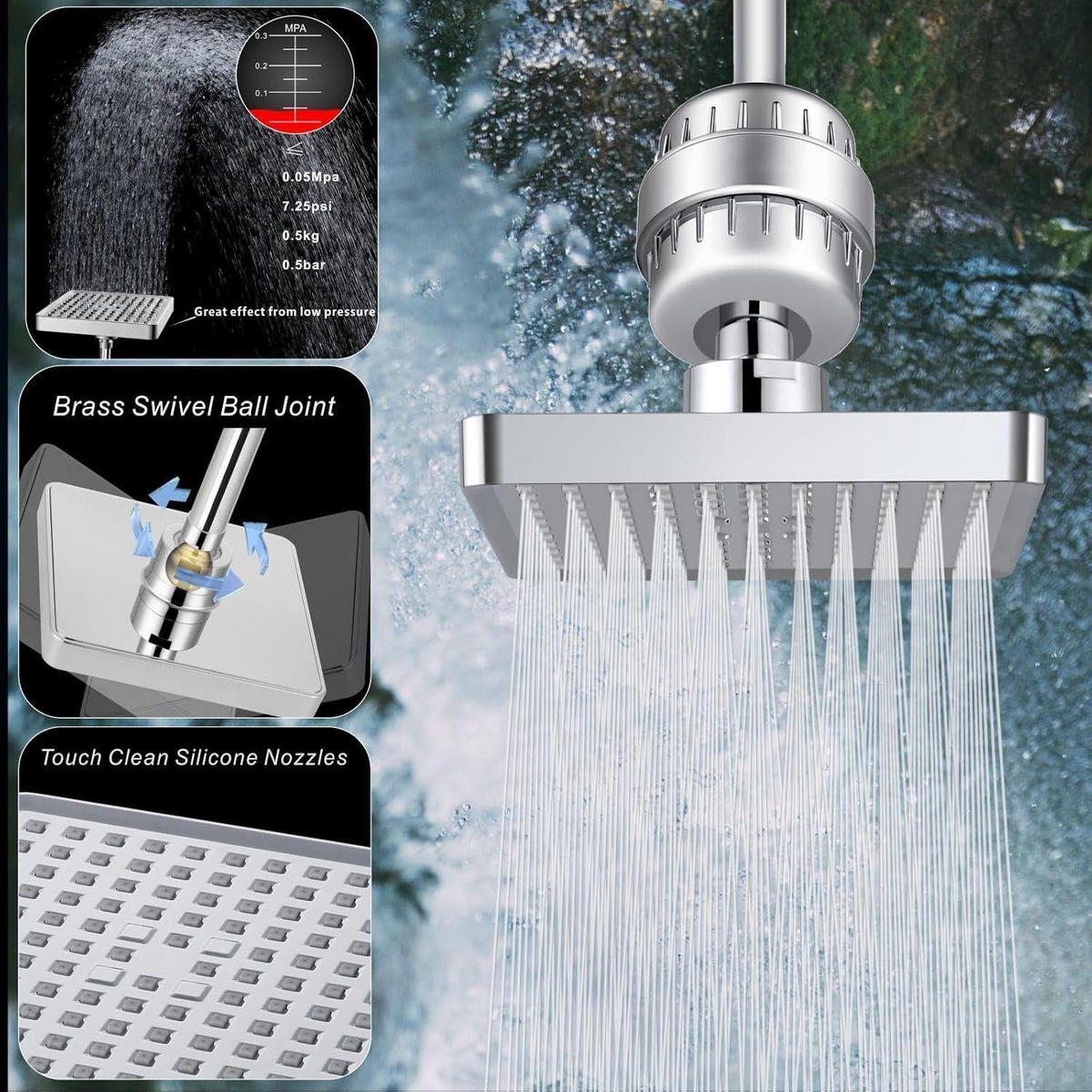 DUSCHKOPF-SET mit Filter 15 cm Quadratisch Chrom - Silberfarben, Metall (15/5/15cm)