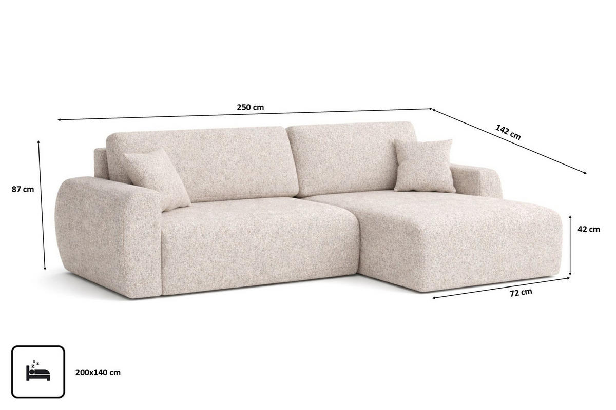 ECKSOFA Mit Schlaffunktion Ariel L, Chenille, Stoff Artico, Beige, Rechts - Beige, Holz (250/142cm) - Kaiser Möbel