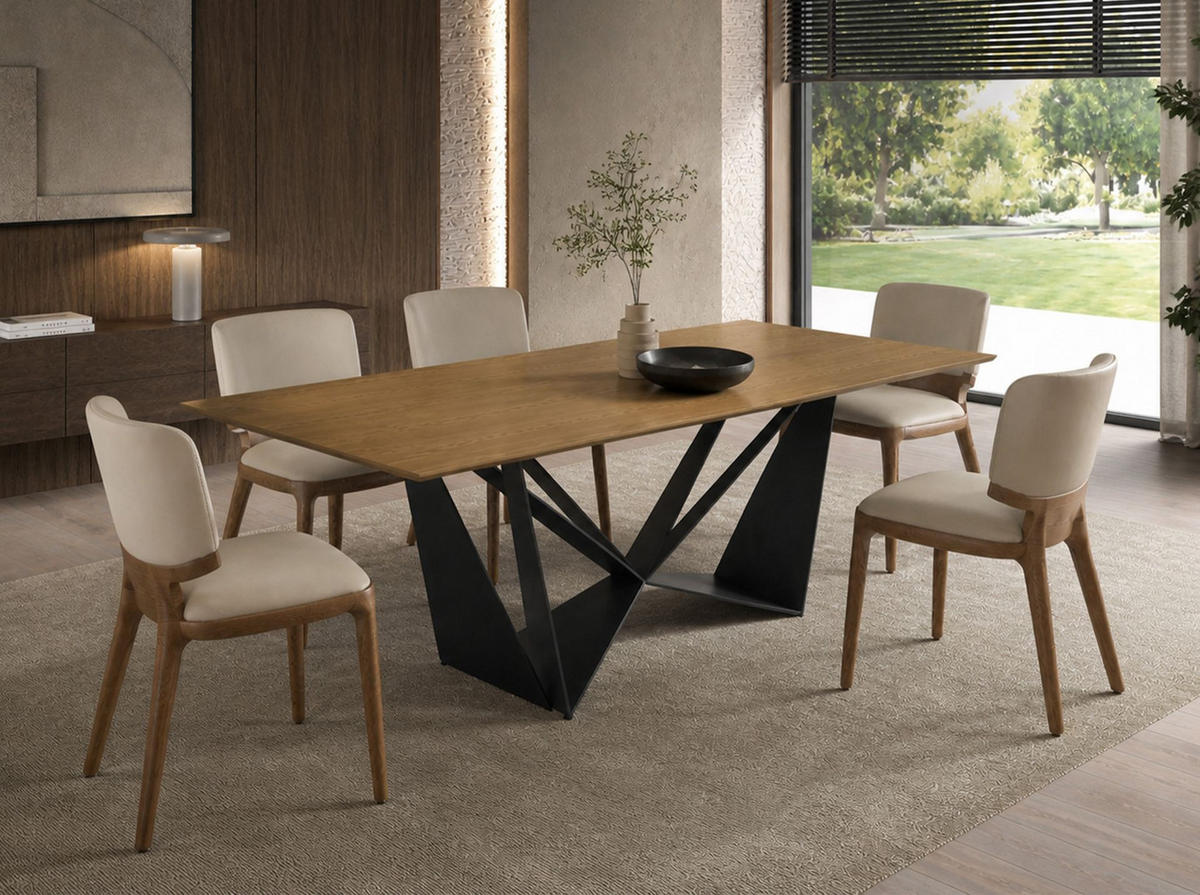 ESSTISCH Rechteckiger aus Eiche und Stahl 200/95/75 cm - Wildeiche/Edelstahlfarben, Holz/Metall (95/200/75cm) - ANGEL CERDA