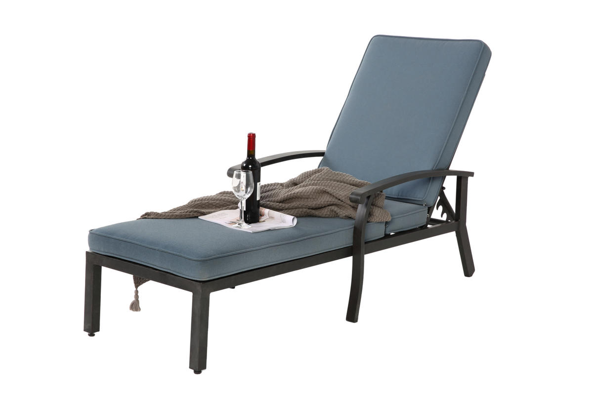 LOUNGE STUHL Patio Stuhl mit Baumwollkissen Blau 2-tlg - Blau, Metall (58/100/204cm) - ComfortXL