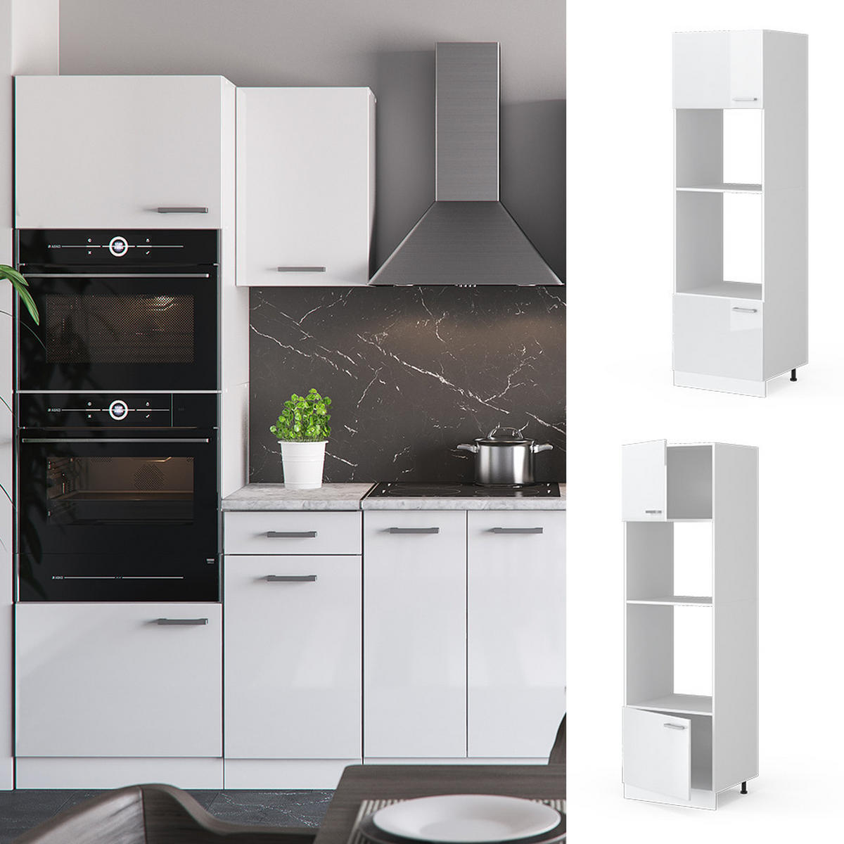 MIKROWELLENSCHRANK R-Line Weiß Hochglanz 60 cm - Weiß Hochglanz/Weiß, Holzwerkstoff (60/206.8/57.2cm) - Vicco