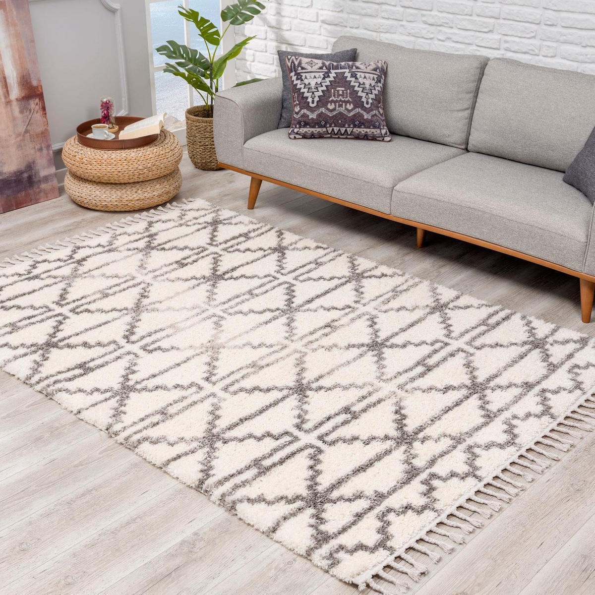 HOCHFLOR-TEPPICH Shaggy Pulpy 530 Creme Grau 140x200 cm - Creme, Textil (140/200cm) - carpet city