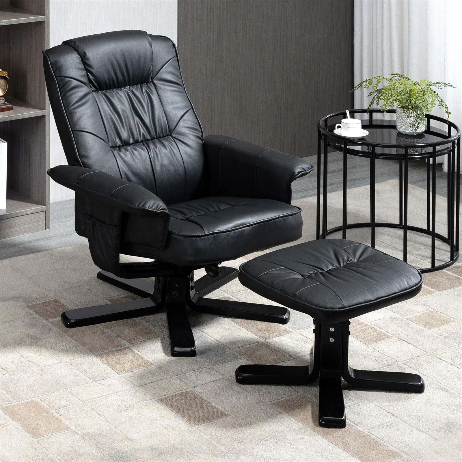 RELAXSESSEL KUNSTLEDER, SET MIT HOCKER CHARLY - Schwarz, Textil (76/87/61cm) - IDIMEX