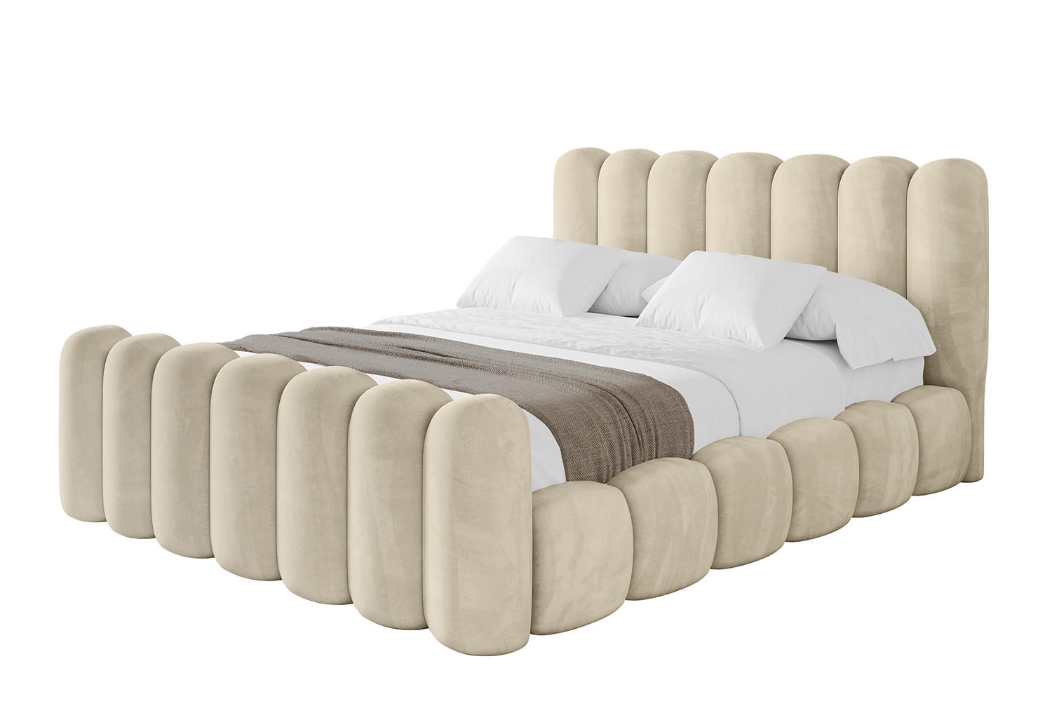 POLSTERBETT mit Bettkasten, Fußteil und Lattenrost, Boxbett ohne Matratze - SENA-Z 200x200 Beige - Ecru, Holzwerkstoff/Textil (200/200cm) - ALTDECOR