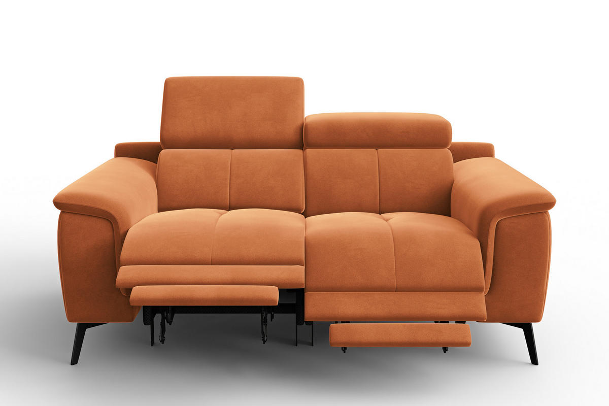 SOFA RELAX FIERO 2-Sitzer, Oranger Veloursstoff - Schwarz/Orange, Holz/Textil (170/82/103cm) - Courtois Laville