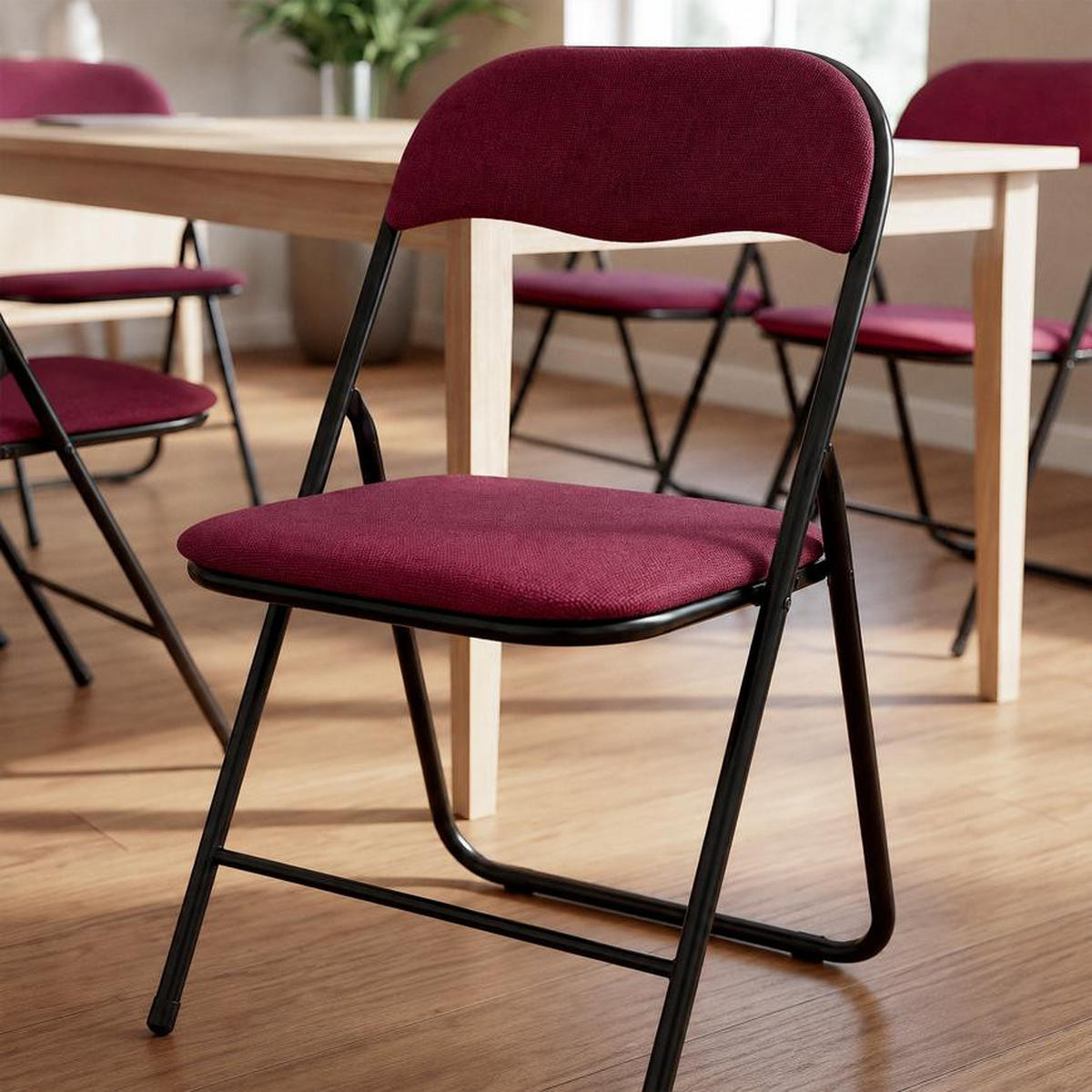 KLAPPSTÜHLE 6er-Set gepolstert, schwarzer Stoff und schwarze Metallbeine - Greta - Bordeaux/Schwarz, Textil/Metall (44/78/46cm) - Sicaan