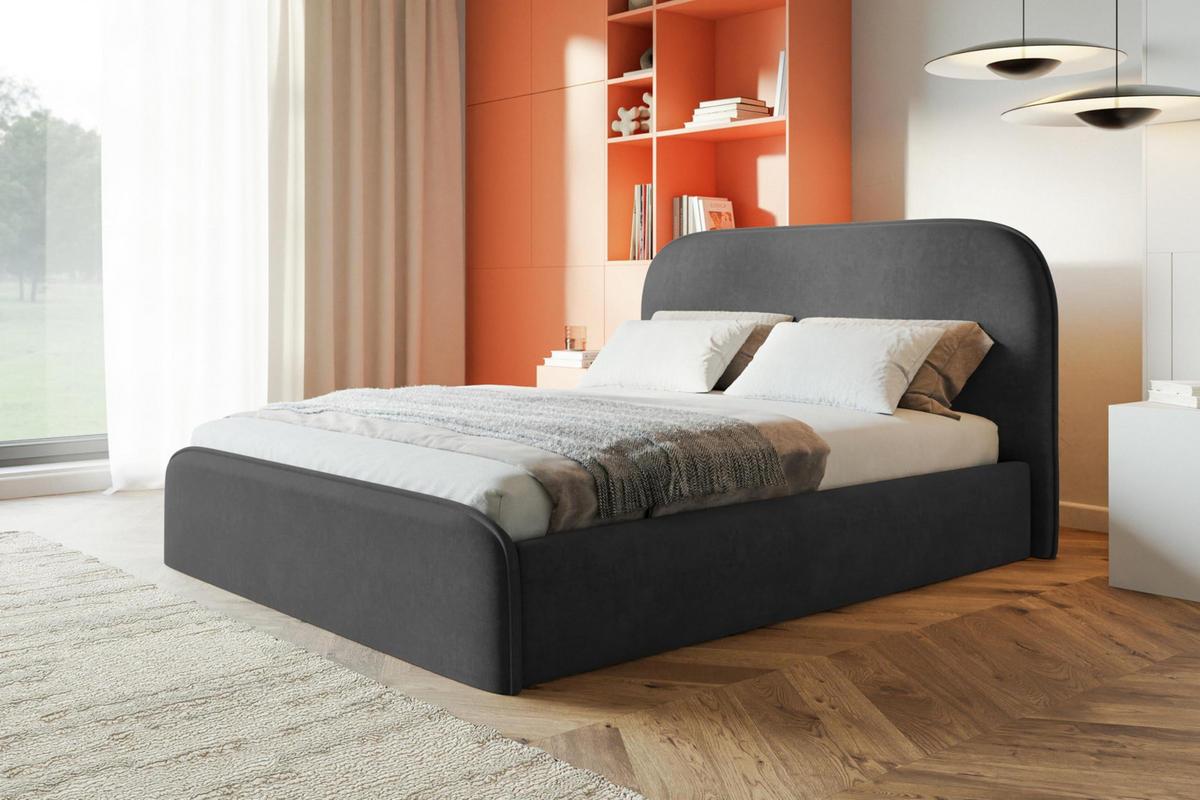 BETT 90x200 - Polsterbett mit Bettkasten und Metallrahmen - Modern Betten - Weicher Jasminstoff - Kollektion Vienna - Dunkelgrau - Dunkelgrau, Holz/Textil (90/200cm) - Alpi-Möbel