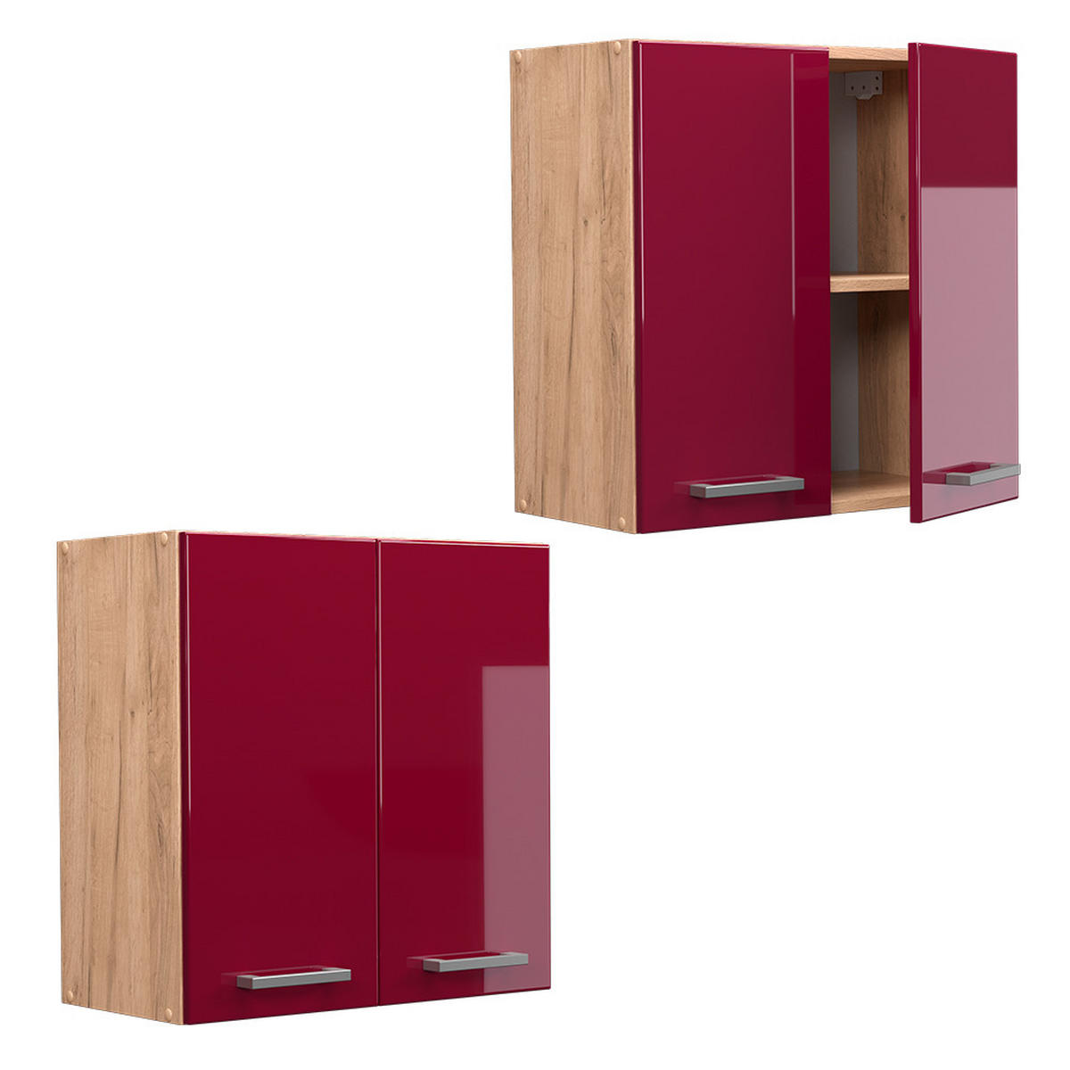 HÄNGESCHRANK R-Line Rot Hochglanz 60 cm - Honigeiche/Eiche Wotan, Holzwerkstoff (60/60/31cm) - Vicco