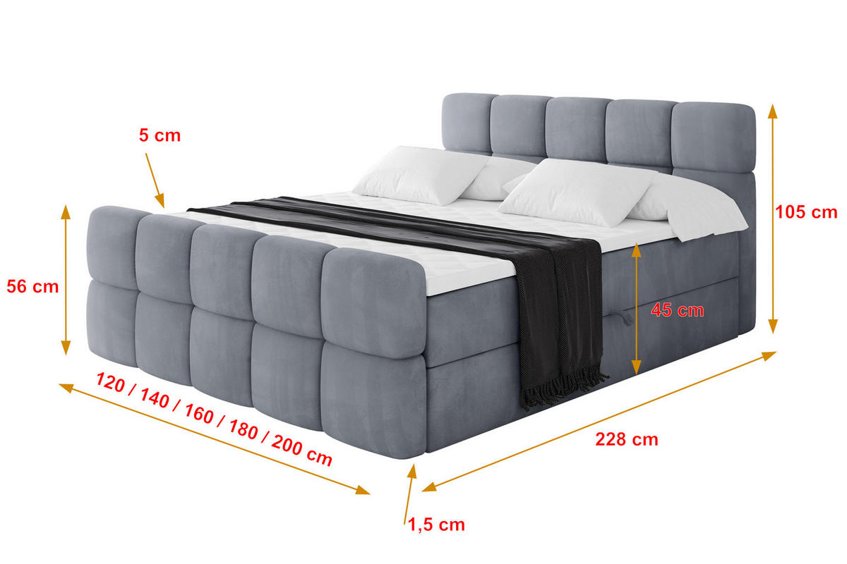 BOXBETT mit Matratze H4 - FAMA-Z - 140x200 cm Grau Casablanca - Grau, Holzwerkstoff (140/200cm) - ALTDECOR