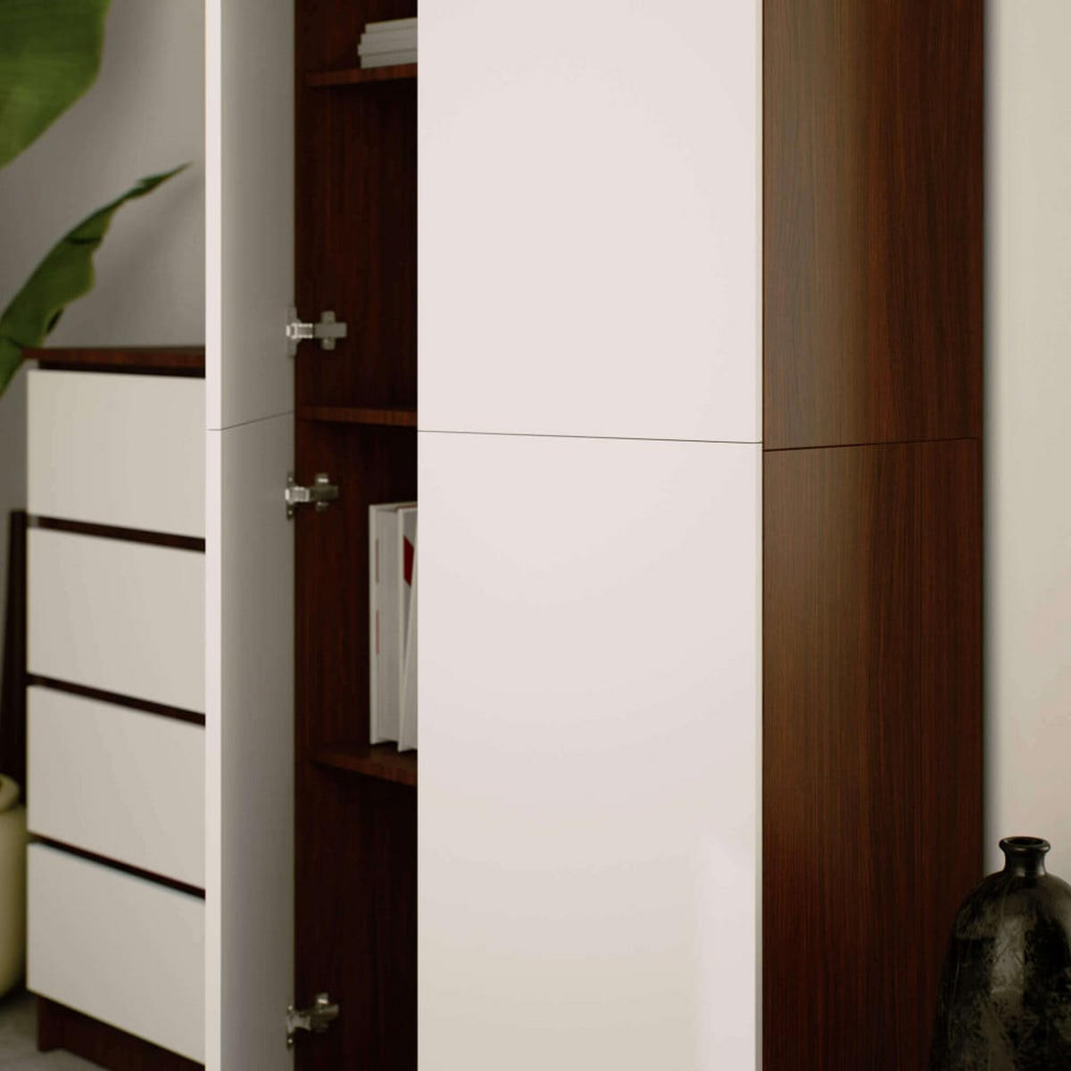 STANDREGAL Dunkelbraun, Weiß 180/80/35 - Dunkelbraun/Weiß, Holzwerkstoff (80/180/35cm) - RAUMHIRSCH FURNITURE