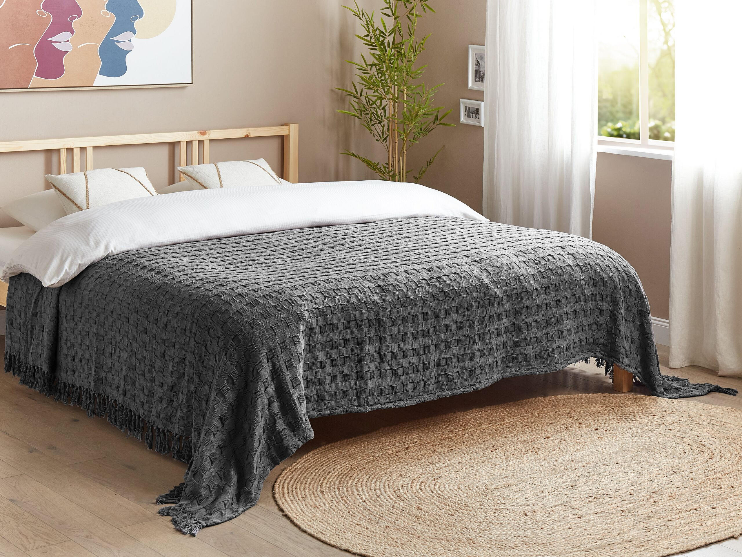 TAGESDECKE Grau 220 x 240 cm Bere - Schieferfarben, Textil (220/240cm) - Beliani