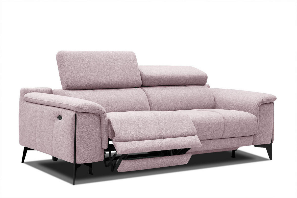 RELAXSOFA MATERA 3-Sitzer mit 2 Relaxfunktionen, rosa - Schwarz/Rosa, Holzwerkstoff/Textil (212/82/103cm) - Courtois Laville