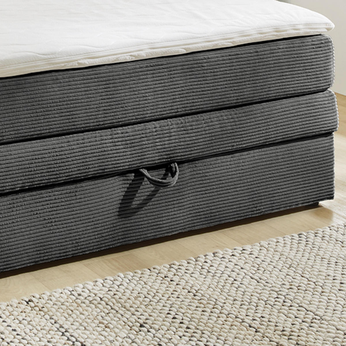 BOXSPRINGBETT 140x200 cm, 7-Zonen-Tonnentaschen-Federkernmatratze H3, Topper, Bonell-Federkern, großer Bettkasten, Cord Grau Anthrazit / 20035 - Anthrazit/Schwarz, Kunststoff/Textil (140/200cm) - luma-home