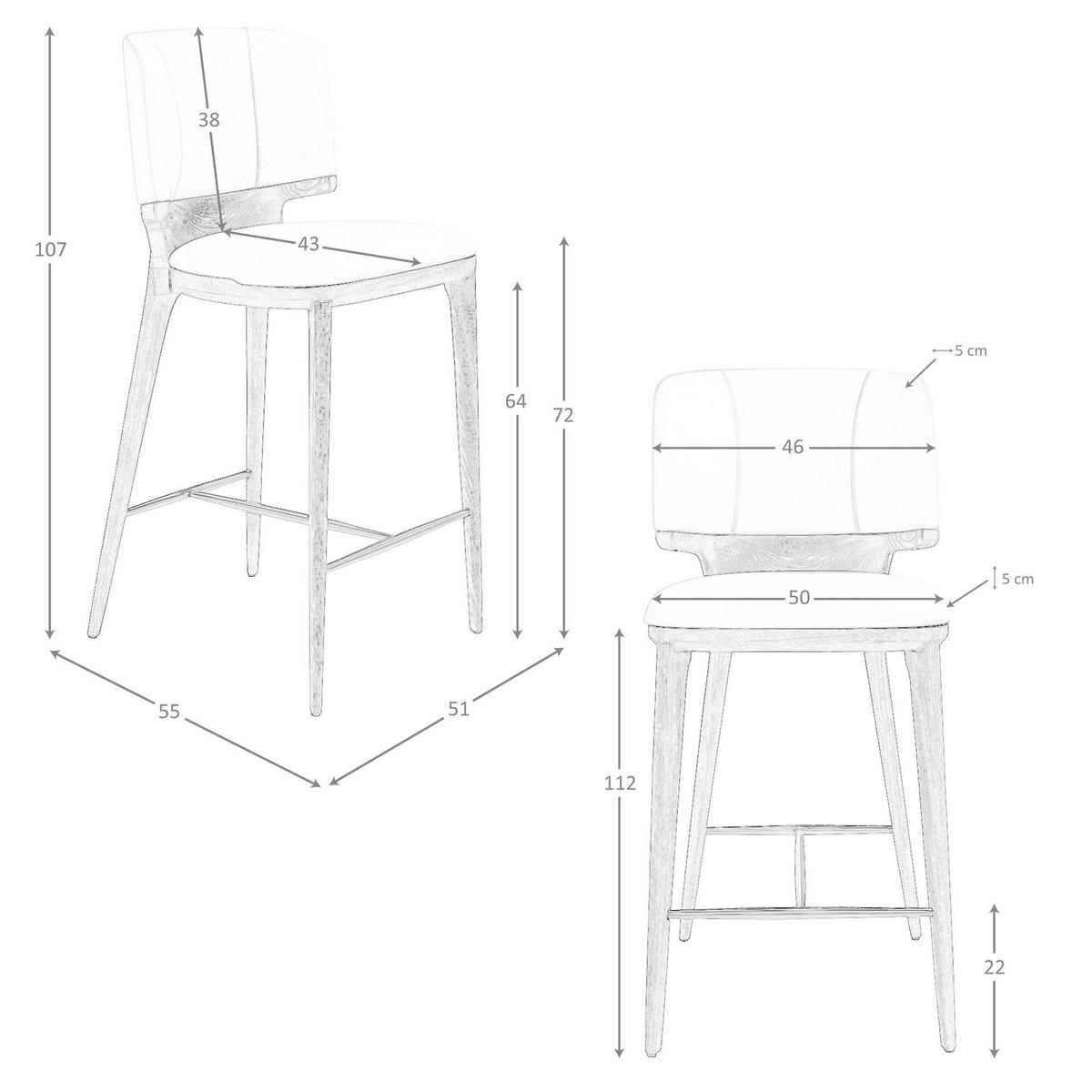 BARHOCKER Creme Kunstlederhocker 51/55/107 cm - Wildeiche/Beige, Leder/Holz (51/107/55cm) - ANGEL CERDA