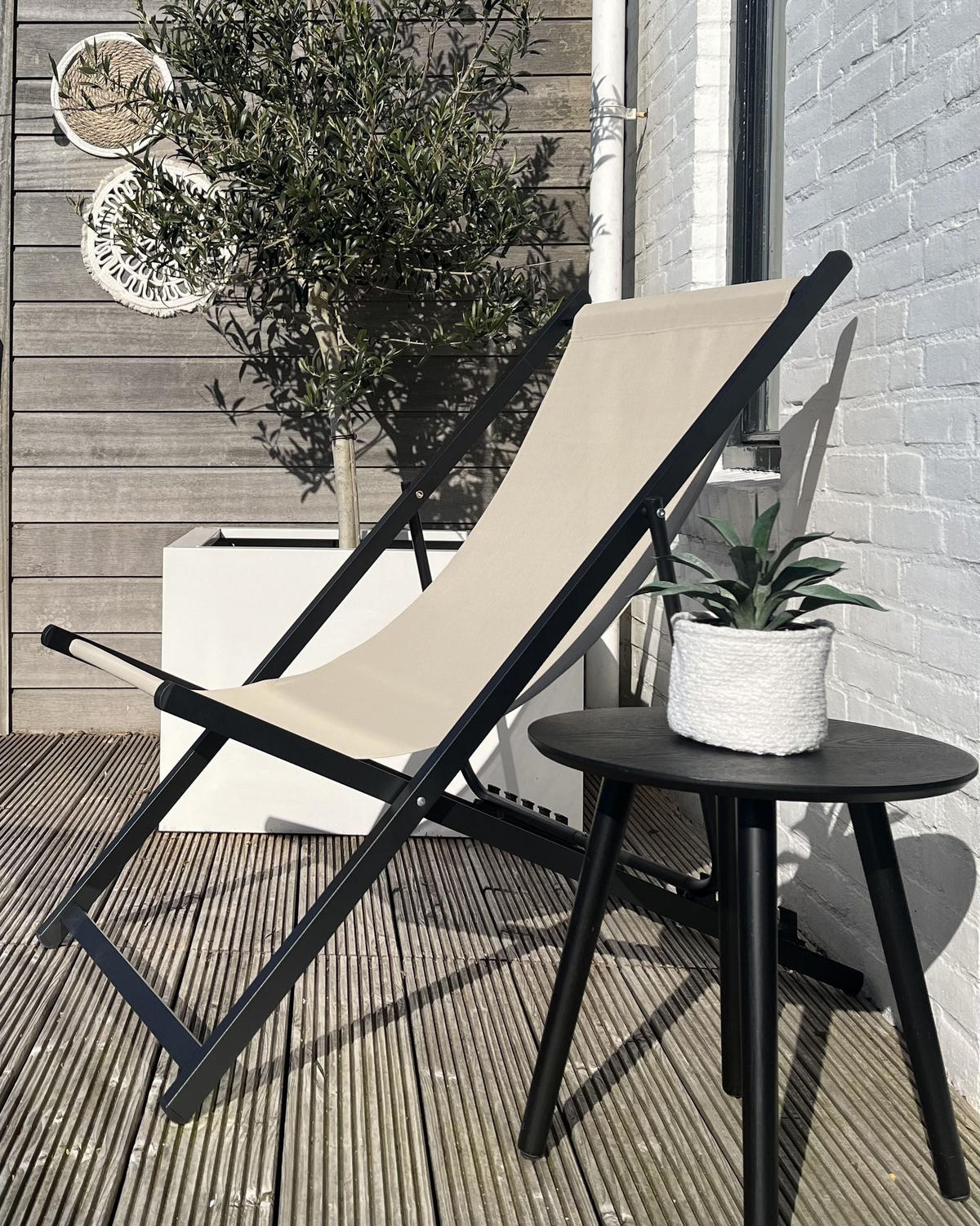 ȘEZLONG DE GRĂDINĂ negru/bej Locri II - bej/negru, metal (60/79/95cm) - Beliani