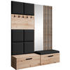 GARDEROBE Margaret I+II 162/203/43 mit gepolsterten Paneelen/Lamellen/Spiegel - Schwarz/Eiche Artisan, Holzwerkstoff/Kunststoff (162/203/43cm) - Beautysofa