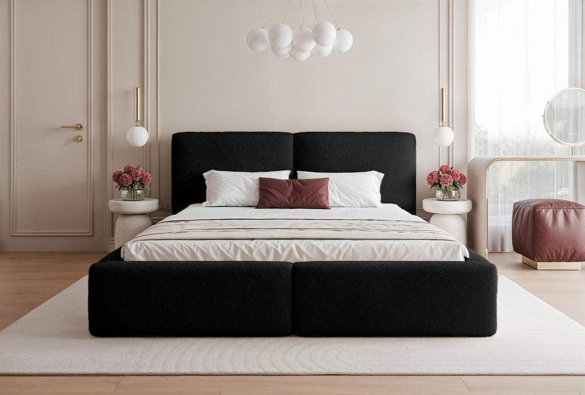 POLSTERBETT NUVARI 200x200 cm, Schwarz - Schwarz, Textil (200/200cm) - Fedve