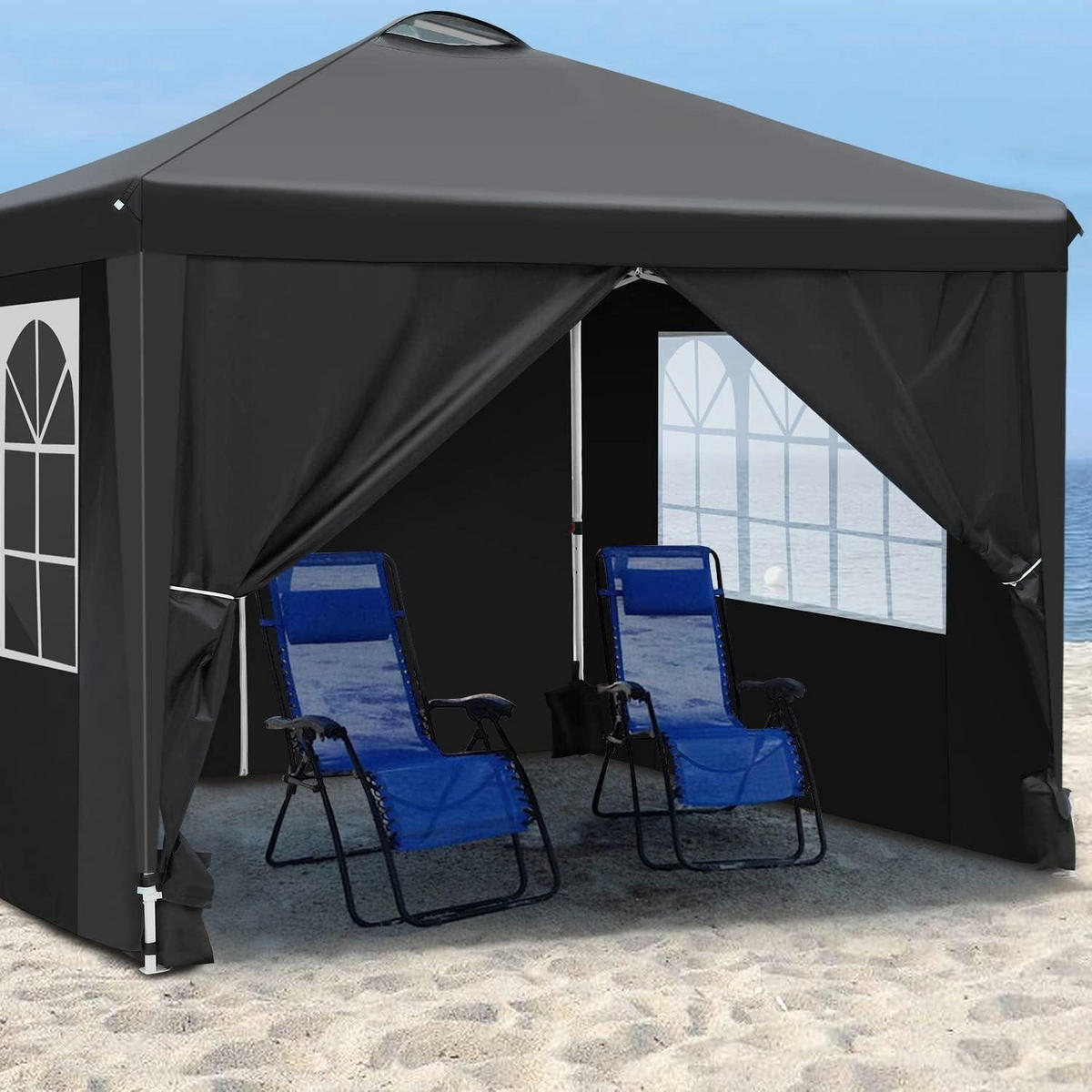 PAVILLON 3 x 3 m schwarz mit 4 Seitenteilen und Belüftungsöffnung - Schwarz, Textil (300/223/300cm)