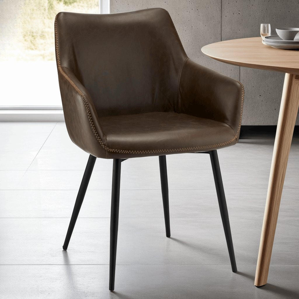 ARMLEHNSTUHL-SET 2 Stück in Kunstleder - Schwarz/Braun, Textil/Metall (56/81/56cm) - Furnhouse