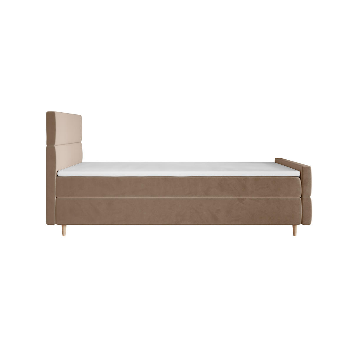 BOXBETT FLO PLUS 100x200 Itaka 48, mit Matratze H3, Bonell und Topper, Camel - Cappuccino, Holz/Textil (100/200cm) - Bedante