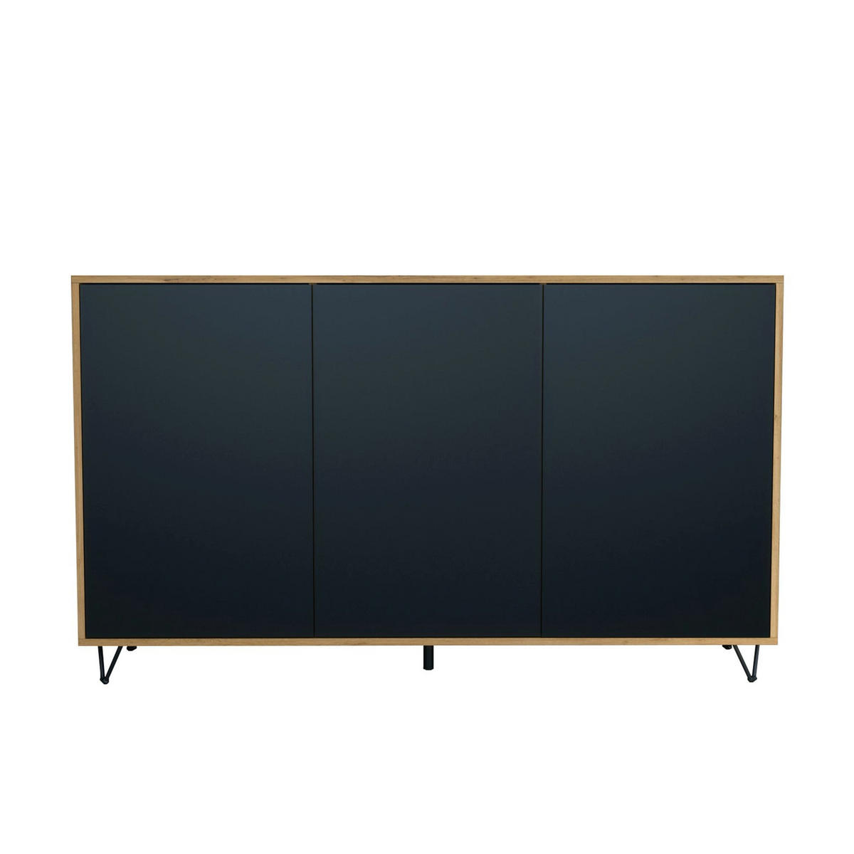 SIDEBOARD Elisa, Kommode mit Push-to-Open, Made in Germany, Moderner Schrank, Eiche Evoke/Schwarz matt (152,5 x 90,5 x 37 cm) - Schwarz, Holzwerkstoff (152.5/90.5/37cm) - InnoFurn